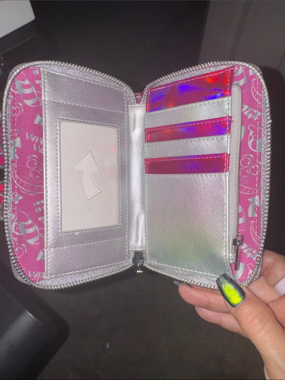Loungefly Cheshire Cat Holographic Pink & Silver Zip Wallet